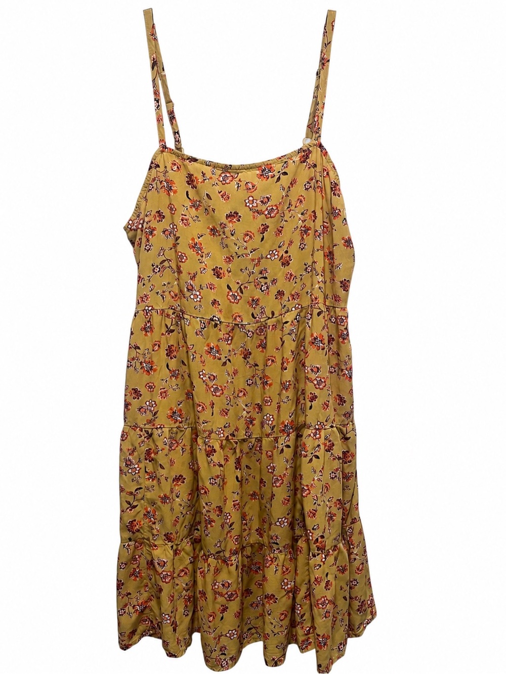 Old Navy XL Tall Sleeveless Swing Tiered Floral Dress Yellow Adjustable Straps